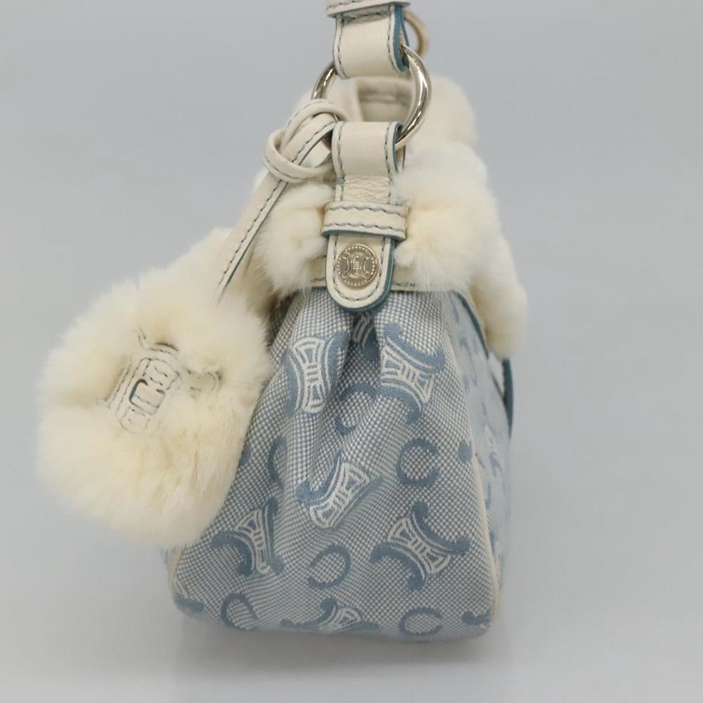 CELINE C Macadam Canvas Shoulder Bag Light Blue Gold Auth MX095 - Picture 5 of 16